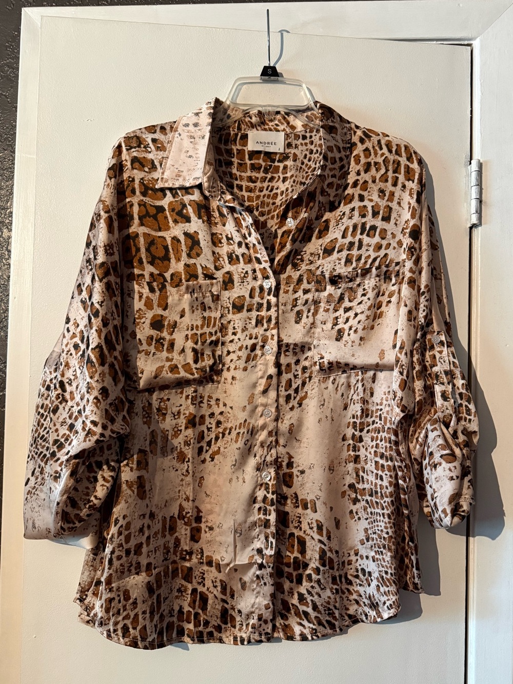 Andree Brown and Cream Animal-Print Button-Front Shirt